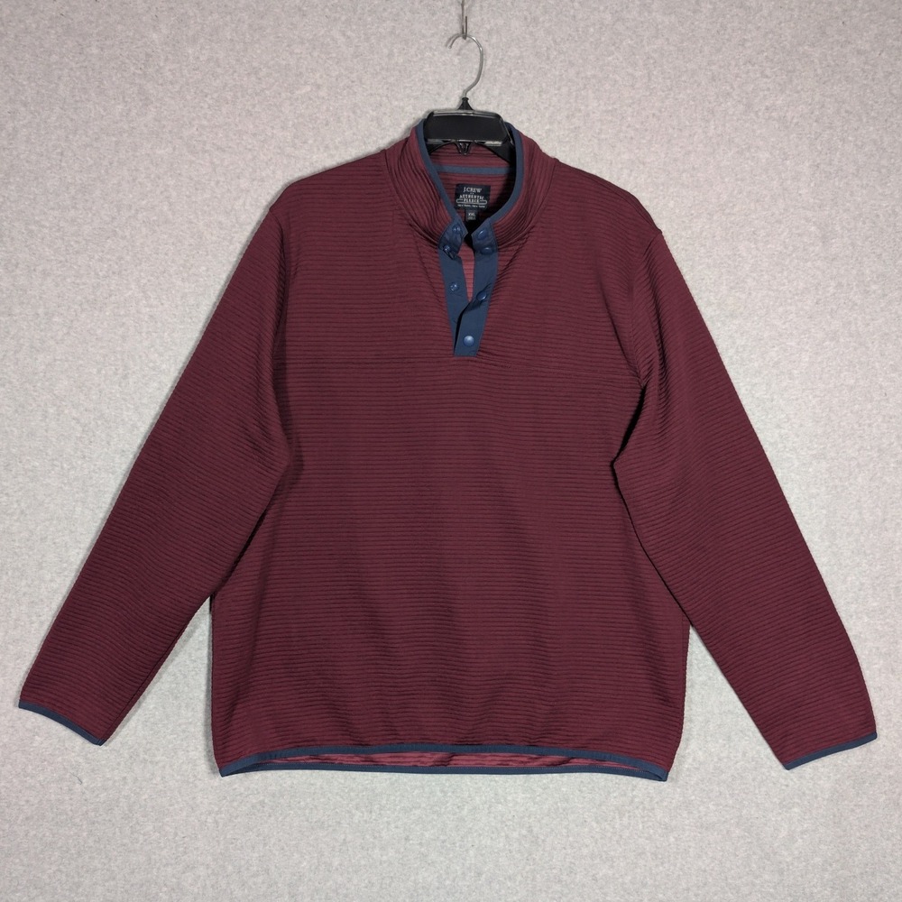 J Crew Authentic Fleece Pullover Men XXL Burgundy Snap Mock Neck Ribbed Gorpcore